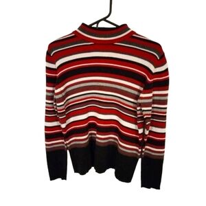90s Y2K Striped Mock Neck Karen Scott "Semi" Cropped Hem Long Sleeved Sweater M